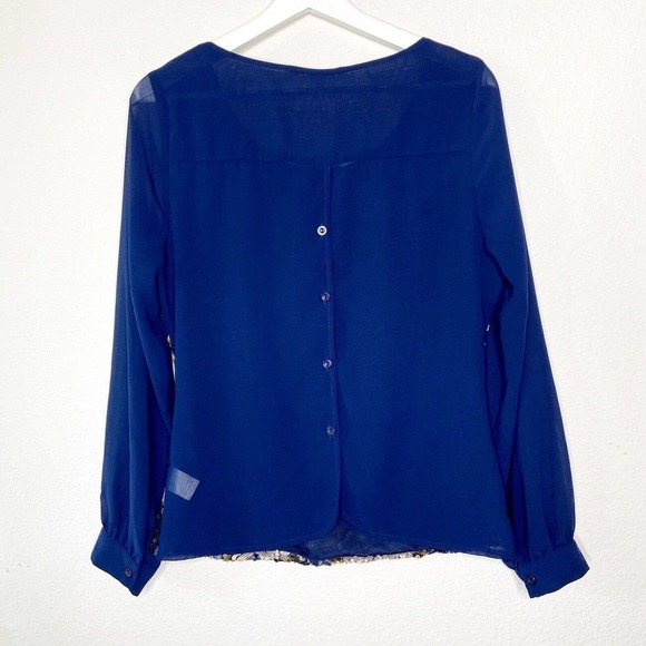 Miami Navy Gold Sequin Button Back Blouse Sz M - Picture 6 of 10